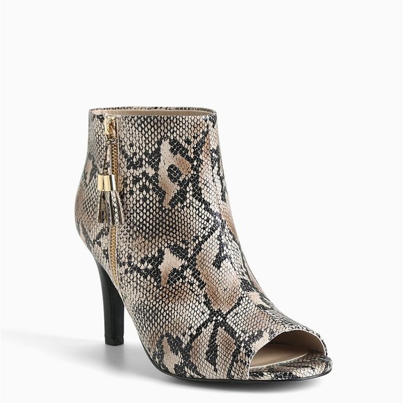 torrid Shoes - TORRID Snake Skin Peep Heel Booties Size 7 Wide